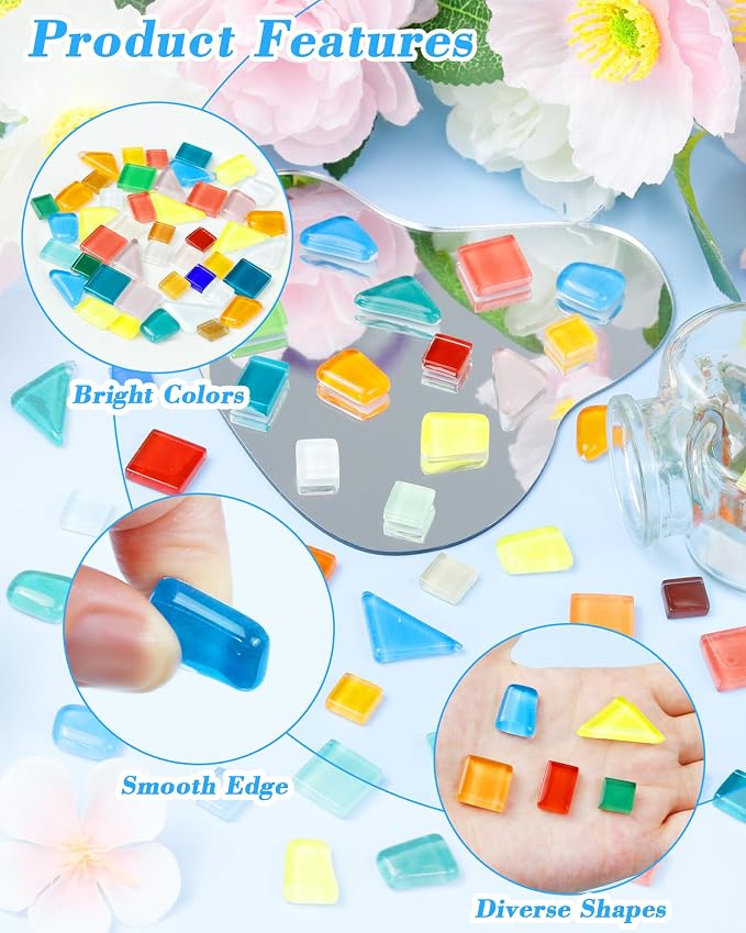 FIVEIZERO 300Pcs Mosaic Tiles for Crafts Bulk - 420g Glass Mosaic Kits - Image 3