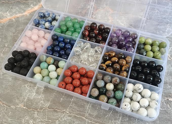 375pcs 8mm Natural Stone Beads Crystal Bracelet Jewelry Making Kit, 15C | - Image 3
