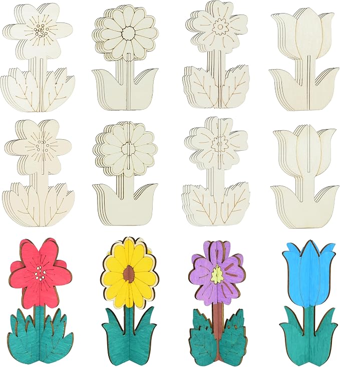 Wooden Flowers for Crafts, DIY 3D Wood Crafts Paintable Flower Craft Ornaments: by Unknown