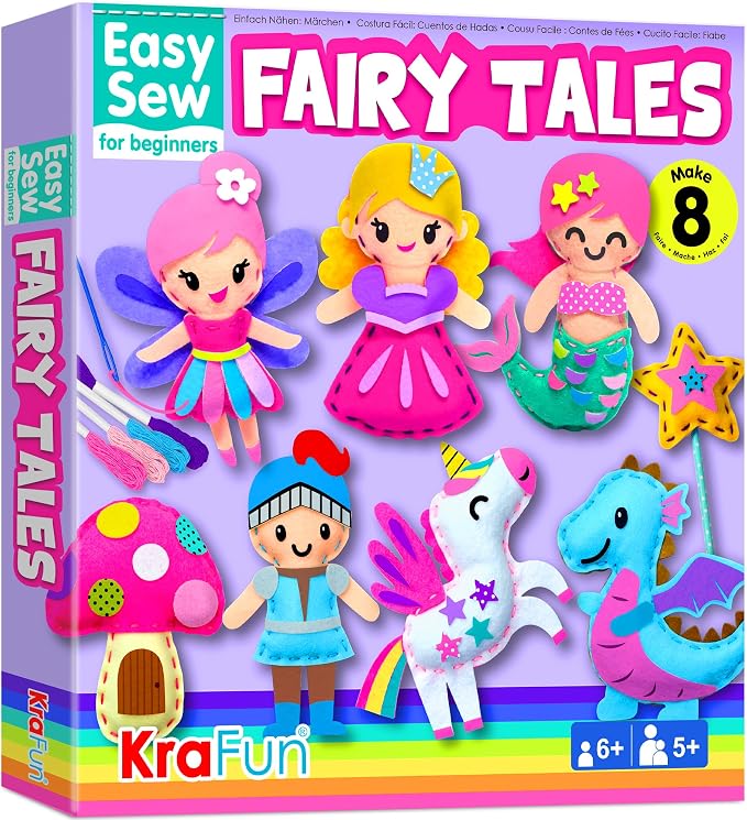 KRAFUN Fairy Tales Sewing Kit for Kids Ages 5-10 | 8 Projects | Sew 8 felt by FunCreativeArtsCraftKits