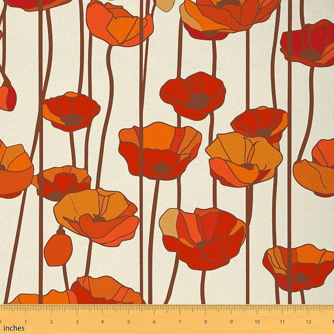 Feelyou Poppy Flowers Upholstery Fabric by The Yard, Rustic Garden Theme by Feelyou