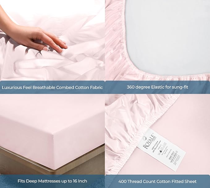 Royale Linens 400 Thread Count 100% American Grown Cotton Fitted Sheet King Size - Image 5