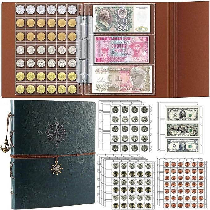Ettonsun Coin Collection Book 386 Coin Pockets & 12 Currency Sleeves, Coin by Ettonsun