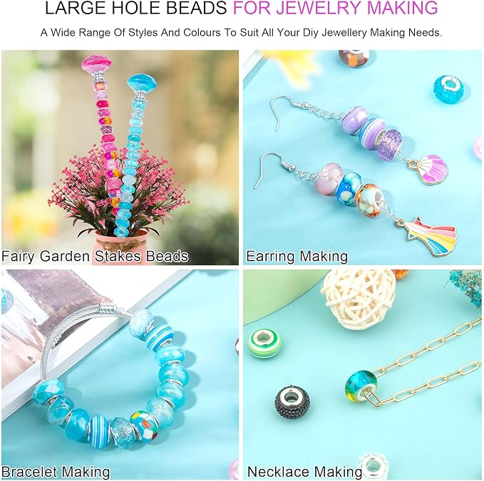 Zyehxed Large Hole Beads Red Rose Pink Fairy Wand Garden Beads - Image 6