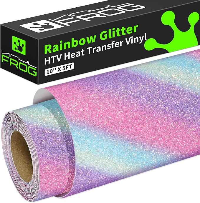 VINYL FROG Glitter HTV Vinyl 10" x5ft Heat Transfer Vinyl Roll Rainbow Iron on by VINYLFROG