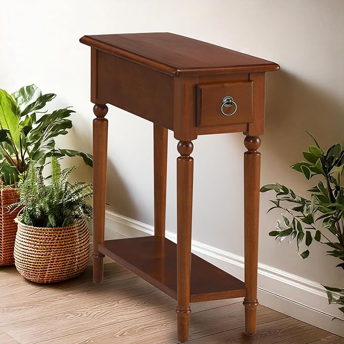 Leick Home Coastal End Table, Solid Wood, 1 Drawer, Bottom Display Shelf - Image 2