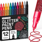 ARTISTRO 12 Glitter Paint Pens for Glass Marking, Rock Painting, Scrapbooking by ARTISTRO