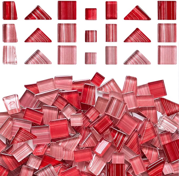LITMIND 1.1LB Pink Mix Striped Crystal Glass Mosaic Tiles – Assorted Shapes in by LITMIND