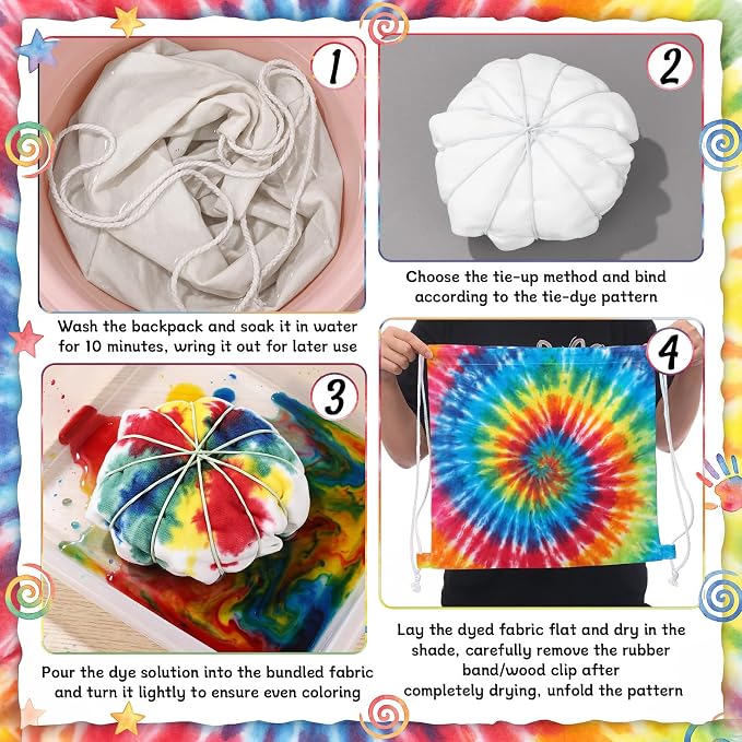 120 Pcs White Tie-Dye Cotton Drawstring Bags - Image 3