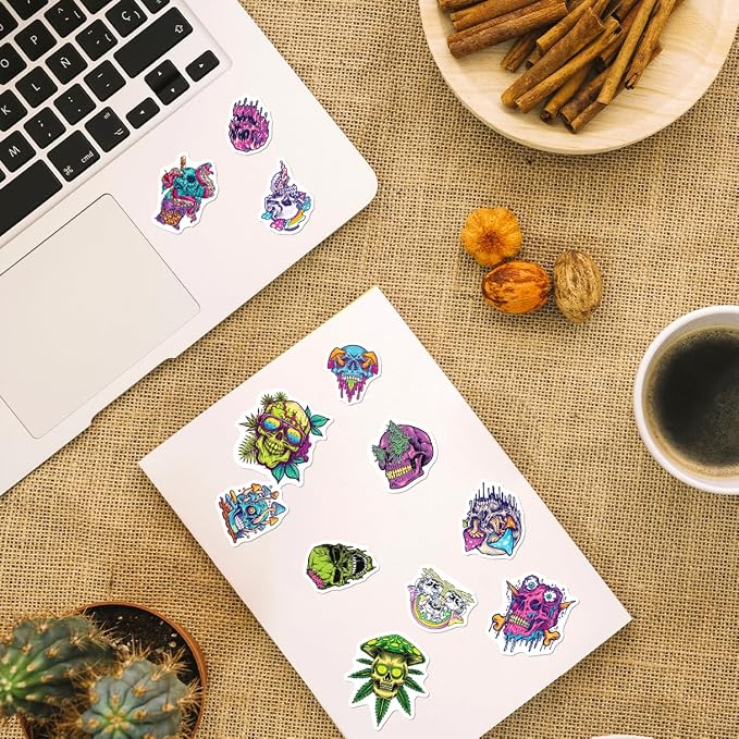 Psychedelic Skull and Trippy Mushroom Artwork 50pcs Stickers Pack Vinyl - Image 7