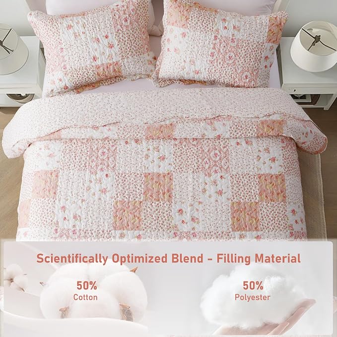 GOONE Queen Quilt Set, Reversible, Washed Coverlet, 2 Pillow Shams, Spring & - Image 2