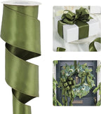 HUIHUANG Moss Green Satin Wired Ribbon 2.5 inch Moss Wire Edge Ribbon by HUIHUANG