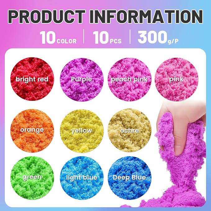 Play Sand for Kids, 6.8lbs of 10 Colored Magic Sands, Colorful Sensory Sand Kit - Image 2