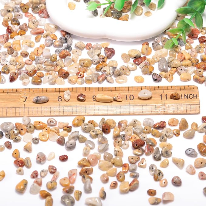 400Pcs 5-8mm Natural Yellow Crazy Lace Agate Chip Stone Beads | Pre-Drilled - Image 2