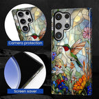 for Samsung Galaxy S24 Ultra Case, Hummingbird Wildflower Stained Glass Pattern - Image 7