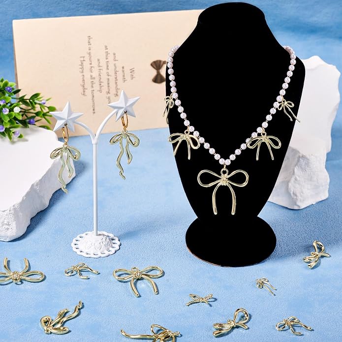 FASHEWELRY Alloy Bowknot Charms Links Golden Bow Tie Connector Charms Metal Bow - Image 2