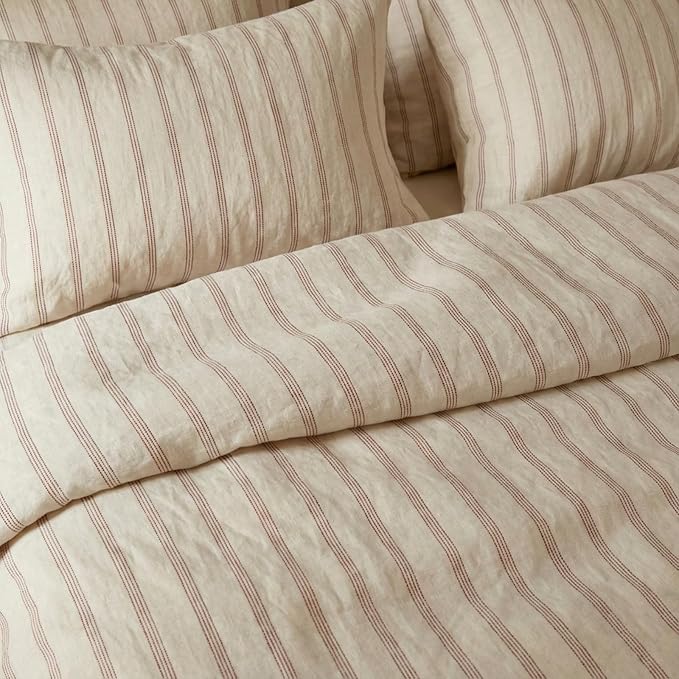mixinni Striped Duvet Cover Set Full Size, 3 Piece Cotton Linen Blend Bedding - Image 4
