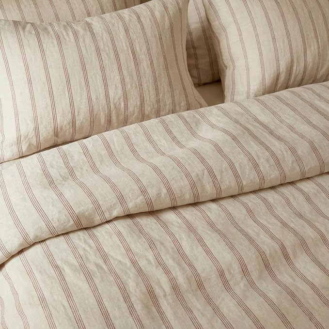 mixinni Striped Duvet Cover Set Twin Size, 3 Piece Cotton Linen Blend Bedding - Image 4