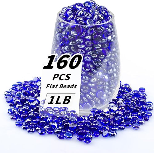 1 LB Blue Flat Glass Beads, 160-180PCS Small Glass Marbles, Mini Flat Round by Foncomy