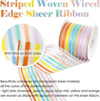 HUIHUANG Pastel Striped Sheer Wired Ribbon 2.5 inch X 10 Yards Rainbow Stripes - Image 4