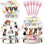 96 Pcs Boston Terrier Birthday Party Decoration Dog Puppy Theme Plates and by Greencian