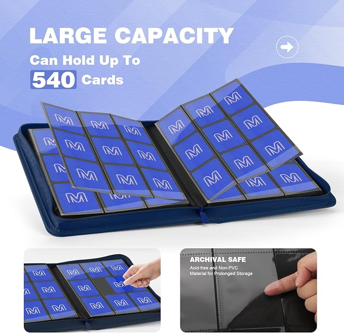 Trading Card Binder with 9 Side Loading Pocket Card Album Hold Up to 540 Cards - Image 3