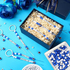 Landical 564 Pcs Evil Eye Keychain Making Kit DIY Bead Keychain Charm Blue Key - Image 2