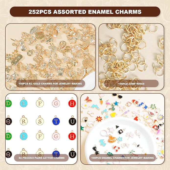 352 Pcs Assorted Charms for Jewelry Making, Mixed Enamel KC Gold Alloy Letter - Image 2