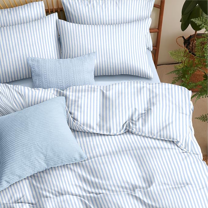Nayoroom Blue Striped Duvet Cover Queen Size White Stripe Duvet Cover Dorm - Image 3
