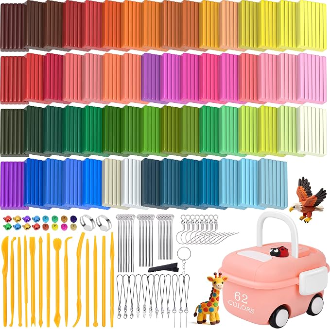 148 Pcs Polymer Clays 62 Bright Colors Oven Bake Clay Non-Sticky Modeling Clay by UZLUbuywithconfidence