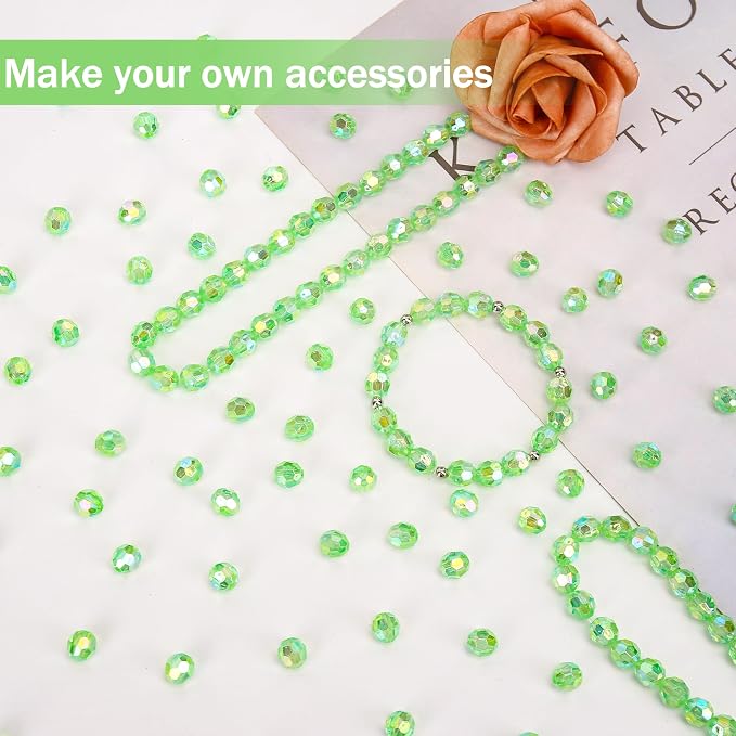 BONNY BOXX 500pcs 8mm Acrylic Faceted Round Crystal Beads Transparent Green AB - Image 3