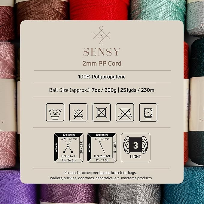 Sensy Premium 2mm 251 Yards Polyester Rope 100% Polypropylene Cord Macrame Cord - Image 4