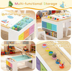 Kids Art Table and 2 Chairs Set, Wooden Craft Desk - Image 4