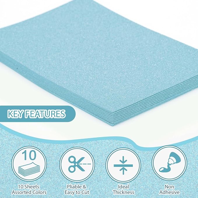 10 Pack Glitter Foam Sheets Craft 8 x 12 inch | Sparkles Foam Paper - Image 3