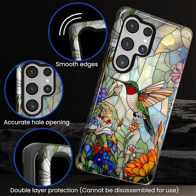 for Samsung Galaxy S25 Ultra Case, Hummingbird Wildflower Stained Glass Pattern - Image 5
