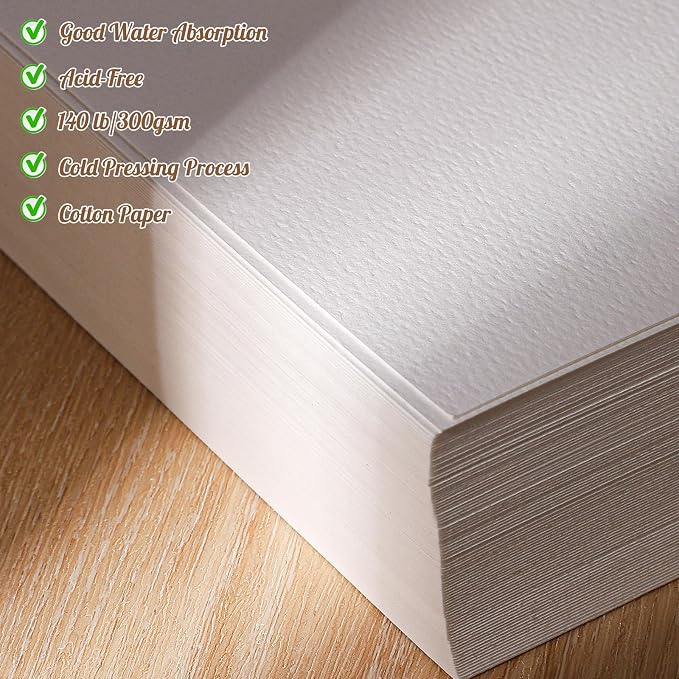 120 Sheets Watercolor Paper Bulk, 140 lb/300 GSM Cold Press Paper White Water - Image 3