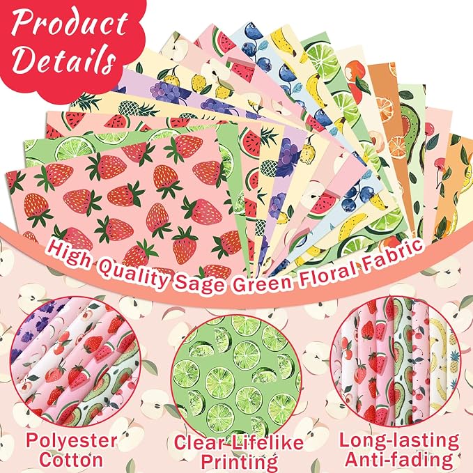 HunnmingRe 20 Pcs 10''x10'' Summer Fruit Quilting Fabric Square Lemon - Image 6