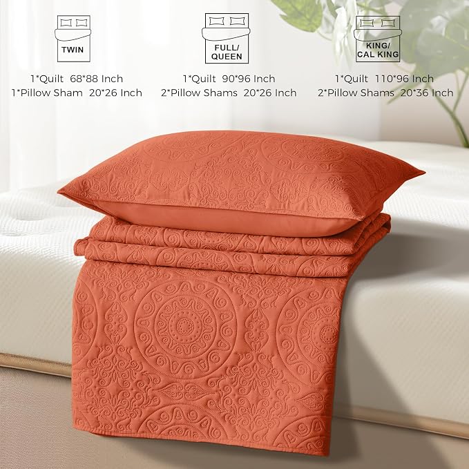 WURUIBO Burnt Orange Quilt Set Twin Size, Embossing Microfiber Bedspreads - Image 7