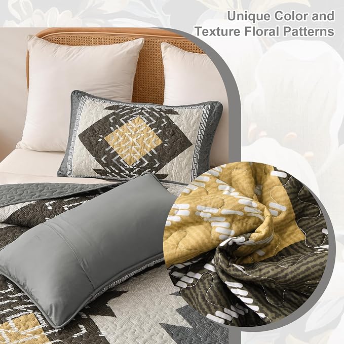 Dintszyayue Grey Boho Quilt Set Queen, Aztec Western Quilt Bedspread Set - Image 7