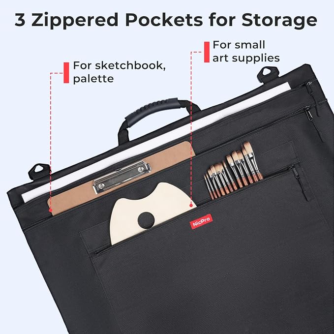 Nicpro Light Weight Art Portfolio Bag, 20x26 Black Art Canvas Portfolio Case - Image 7