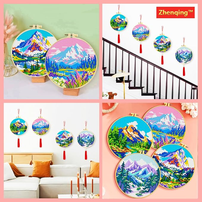 Zhenqing 4 Pack Four Seasons Landscape Stamped Cross Stitch Kit, 11CT Printed - Image 10
