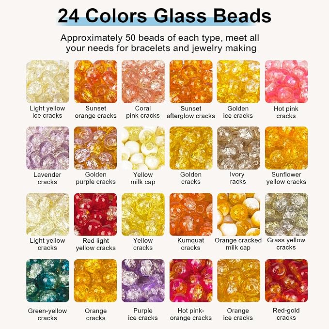 XSEINO About 1200pcs 6mm Crack Glass Beads Bracelet Making Kit, 24 Style Crack - Image 2