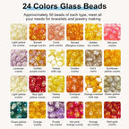 XSEINO About 1200pcs 6mm Crack Glass Beads Bracelet Making Kit, 24 Style Crack - Image 2