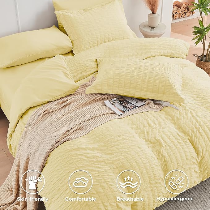 HYMOKEGE Yellow Full Size Comforter Sets Seersucker 7 Pieces, All Season Luxury - Image 3
