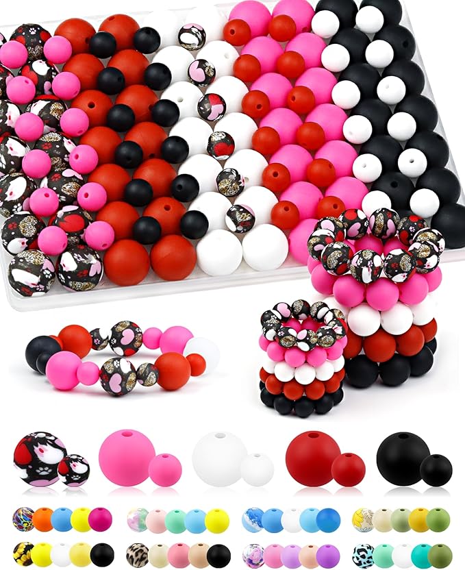 FIVEIZERO 100PCS 9mm & 15mm Silicone Beads, Fade-resistant, Easy-clean by FIVEIZERO
