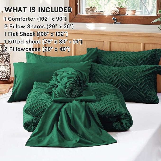Zzlpp King Comforter Set 7 pieces, Emerald Green Tufted Bed in a Bag - Image 5