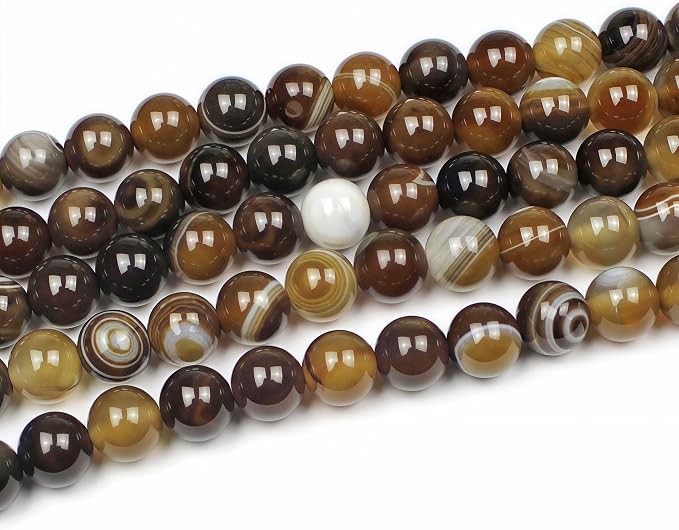 MJDCB Natural Stone Beads Coffee Stripe Agate Round Loose Beads - Image 4