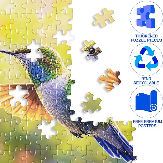 300 Pieces Puzzle for Adults, Hummingbird Flowers Large Pieces Jigsaw Puzzle - Image 3