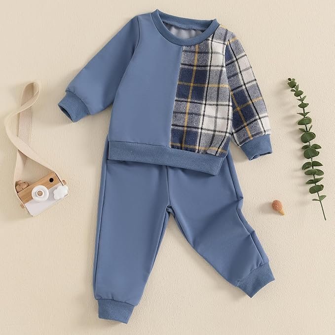 Toddler Baby Boy Fall Outfits Long Sleeve Crew Neck Pullover Sweatshirt + Jogger Pants Set Infant Winter Clothes