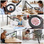 10X Magnifying Glass with Light and Clamp, Real Glass Stand Lighted Magnifier - Image 7